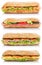 Collection of sub sandwiches with salami ham cheese salmon fish