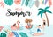 Collection of summer background set with people,watermelon,beach,coconut tree.Editable vector illustration for invitation,postcard