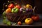 A collection of summer squash, eggplants, and cucumbers in a colorful wire basket, ready to be grilled