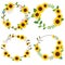 The collection of sunflower wreath in set.