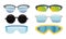 Collection of Sunglasses and Spectacles, Eyeglasses of Different Shapes and Design Vector Illustration