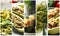 Collection of tasty dishes with zucchini, closeup