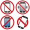 Collection of telephone warning stop sign icon. Phone turn off. Set of Illustrations