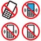 Collection of telephone warning stop sign icon. Push button phone turn off. Set of vectors