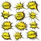 Collection of templates speech bubbles in pop art style. Elements of design comic books. Set of yellow starburst with different