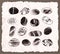 Collection of textured pebble stones hand drawn with ink on vintage background. Traditional Japanese ink painting sumi-e