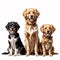 collection of three dogs, happy golden retrievers set (portrait, sitting and standing) as transparent and ani