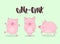 Collection of three funny pigs on a green background with the word oink. Vector illustration for New Year, Christmas, prints, invi