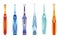 Collection of toothbrushes dental symbols. Mouth cleaning tools. Isolated icons for web. Oral care and hygiene