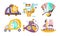 Collection of Toy Transport with Cute Animals, Funny Dinosaur, Crocodile, Bunny, Lion, Cat Driving Various Types of