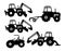 collection of Tractor with crane isolated vector Silhouette