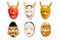 Collection of Traditional Japanese red, white and golden devil mask Kabuki Mask on white background