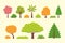 Collection of trees and bushes illustrations in cartoon style. Forest and garden tree nature plant isolated.