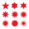 Collection of trendy retro stars shapes. Sunburst design elements set. Bursting rays clip art. Red sparkles. Best for sale sticker