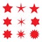 Collection of trendy retro stars shapes. Sunburst design elements set. Bursting rays clip art. Red sparkles. Best for sale sticker