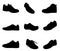 Collection of tying sports shoes vector silhouette isolated on white background. Sneakers sports wear. Modern foot wear. Elegant