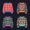 Collection of ugly Christmas sweaters with patterns