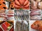 Collection of uncooked seafood octopus, shrimp, shellfish, muss