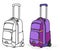 Collection of various backpack with wheels on white background, flat vector illustration