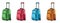 Collection of various backpack with wheels on white background, flat vector illustration