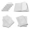 Collection of various blank white paper on white background.