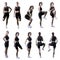 Collection of various different legs hips or ankle stretching warm up exercises by fit woman.