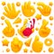 Collection of various emoji yellow hand symbols with wineglass, thubs up sign and other gestures. 3d cartoon style