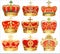 collection of various golden crowns, royal power with precious stones and pearls