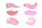 Collection of various lipstick and foundation smears on white background. Beauty and cosmetic. Pink lip gloss strokes