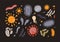 Collection of various microorganisms isolated on black background. Set of germs, pathogens, protozoa, microbes. Bundle