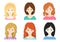 Collection of various portrait girls with different hairstyles and hair color isolated on white background. Vector illustration