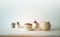 Collection of various potted cactus house plants, cupcake with a cup of coffee - image