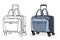 Collection of various travel bag with wheels on white background, flat vector illustration