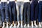 Collection of various types of blue jeans trousers,set of female mannequin in legs of womenâ€™s jeans of different colors,