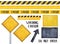 Collection of various warning signs, seamless caution tapes, text messages and attension symbols.