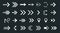 Collection of various white arrow designs on a dark background. These arrows vary in