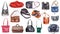 Collection of various women`s l bags isolated