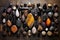 a collection of variously shaped stones, scattered on a wooden table