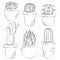 Collection of vector cactuses in flower pot. EPS10