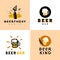 Collection of vector flat beer alcohol logo set isolated on white background.