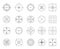 Collection of vector flat simple targets isolated on white background. Different crosshair icons. Aims templates