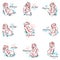 Collection of vector hand-drawn illustration of pregnant elegant woman expecting baby, sketch. Pregnancy and maternity