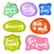 Collection of vector multicolored glossy stickers on white background. Teens millenials culture. Set of stickers on different