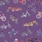 Collection of vector realistic bicycles vintage style old bike seamless pattern background transport illustration