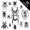 Collection of vector set beetles and exotic beetles. Insects such as goliath beetle, frog legs, ladybug, colorado potato