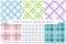 Collection of vector simple seamless textile patterns - delicate striped design. Grid colorful fabric backgrounds