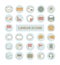 Collection of vector thin linear web icons: business, media, communications