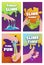 Collection vertical slime poster vector flat illustration. Set of multicolored jelly slimy fun game