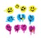 Collection Of Vibrant, Psychedelic Smiles With A Melting Or Dripping Effect. Trippy Face Emojis Isolated On A White