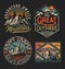 Collection of vintage explorer, wilderness, adventure, camping emblem graphics. Perfect for t-shirts, apparel and other merchandis